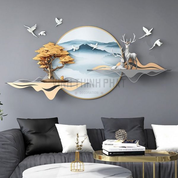 Phù điêu treo tường 3D đôi hươu - vinhthinhphatdecor.com