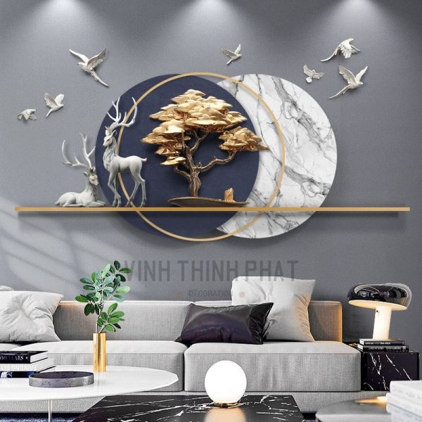 Phù điêu treo tường đôi hươu - vinhthinhphatdecor.com